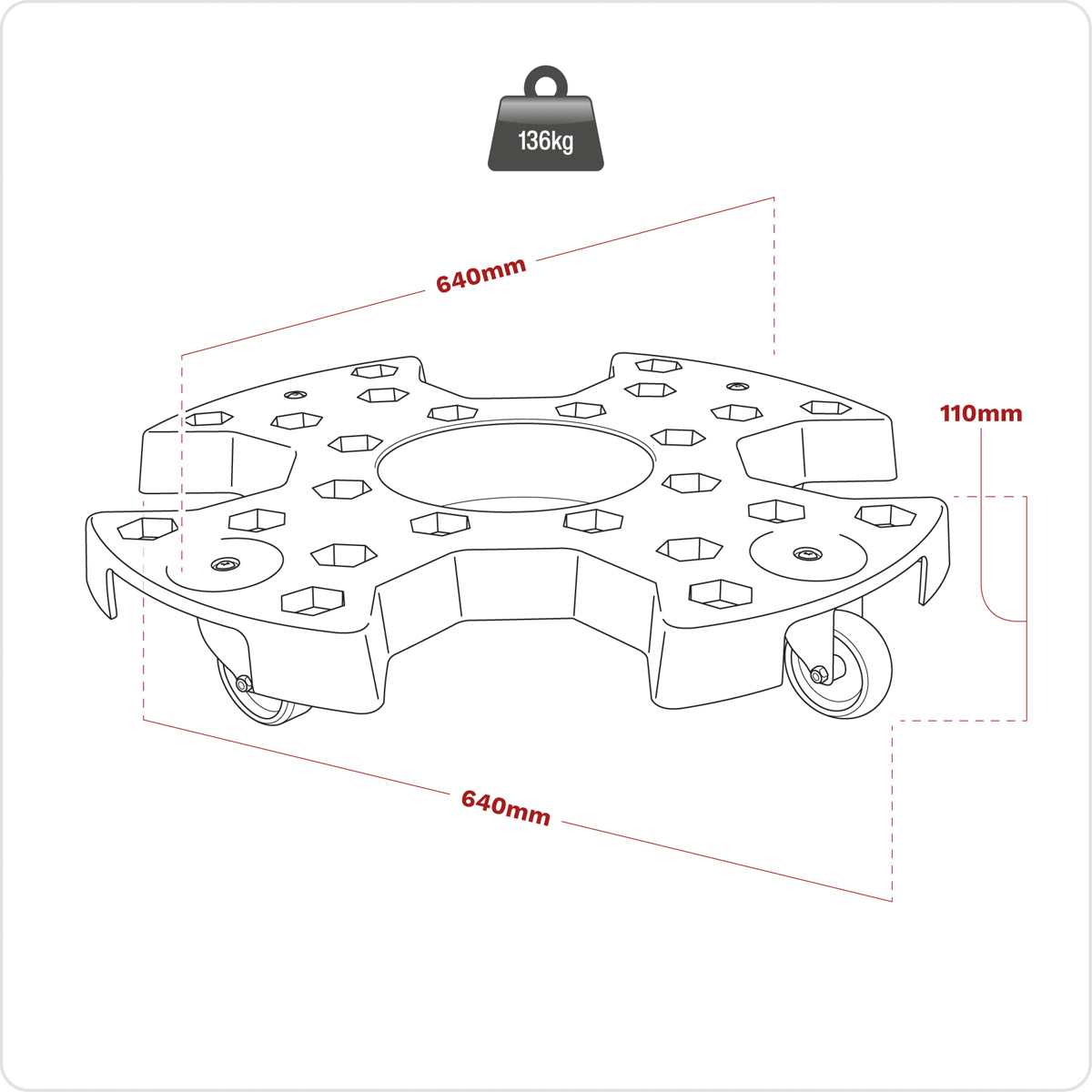 Sealey Tyre Storage/Transport Dolly With Four Ø75mm Swivel TPR Castors STR006