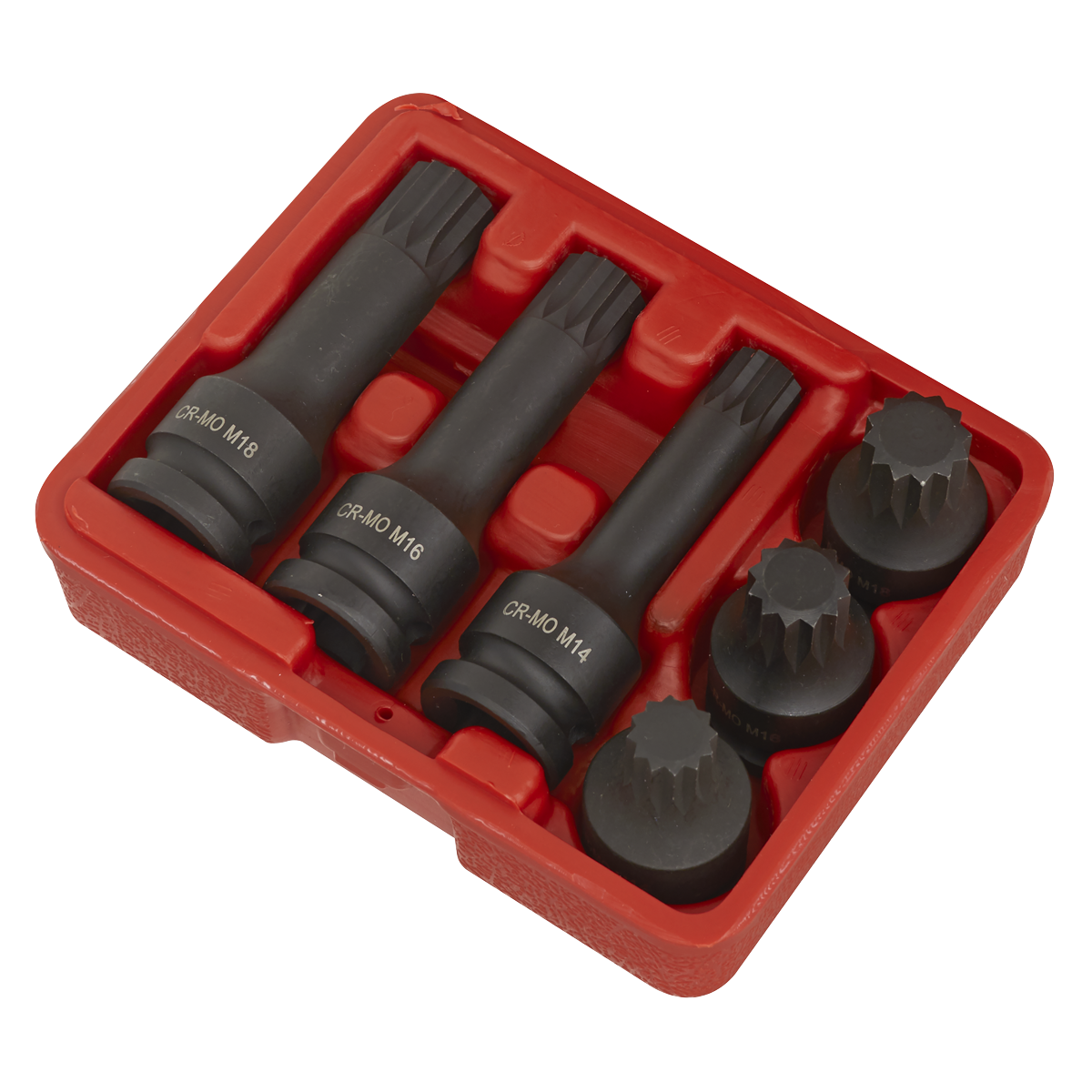 Sealey Impact Spline Socket Bit Set 6 Pieces 1/2" Square Drive Black SX052