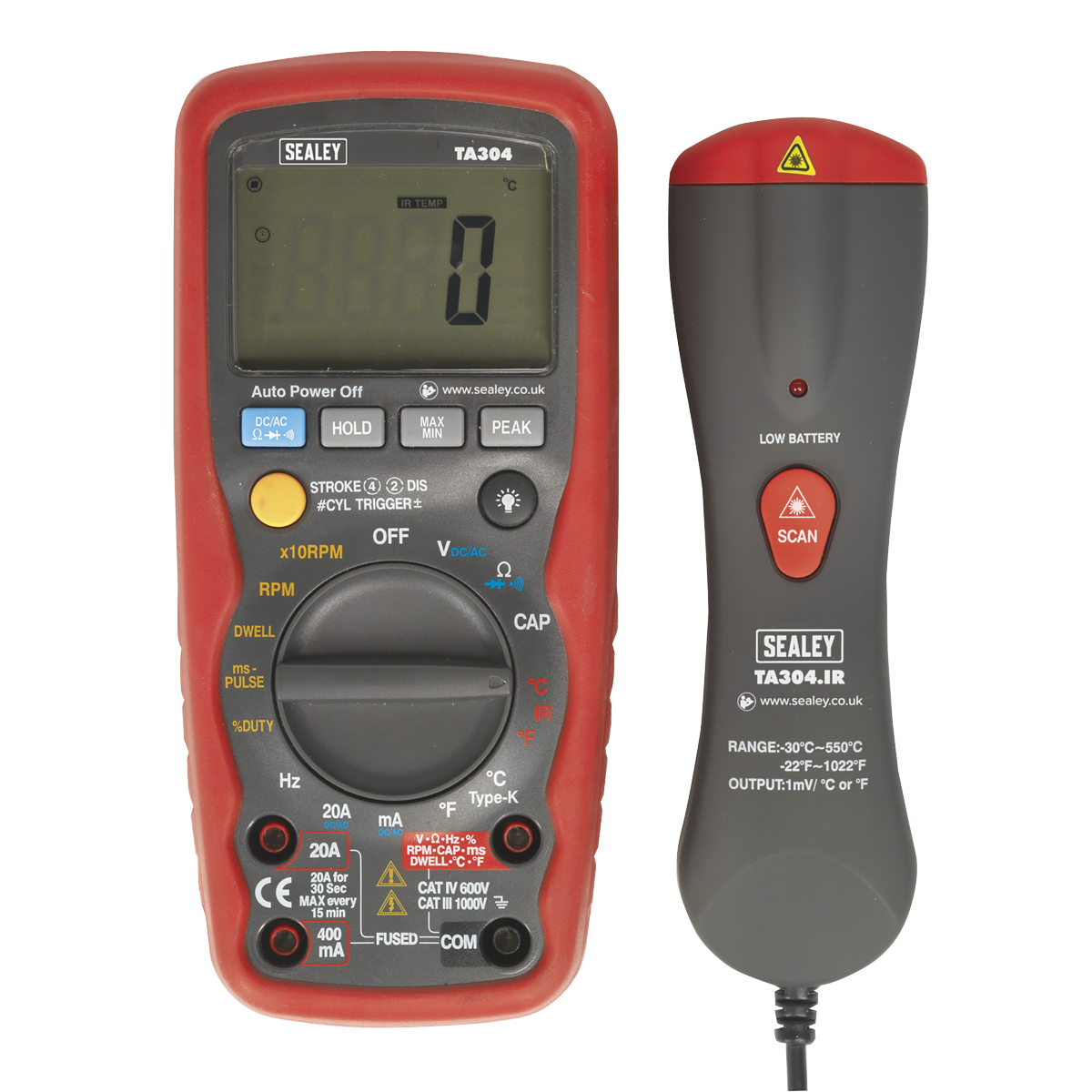 Sealey Digital Automotive Analyser 15 Function With IC/IR - Red/Black TA304