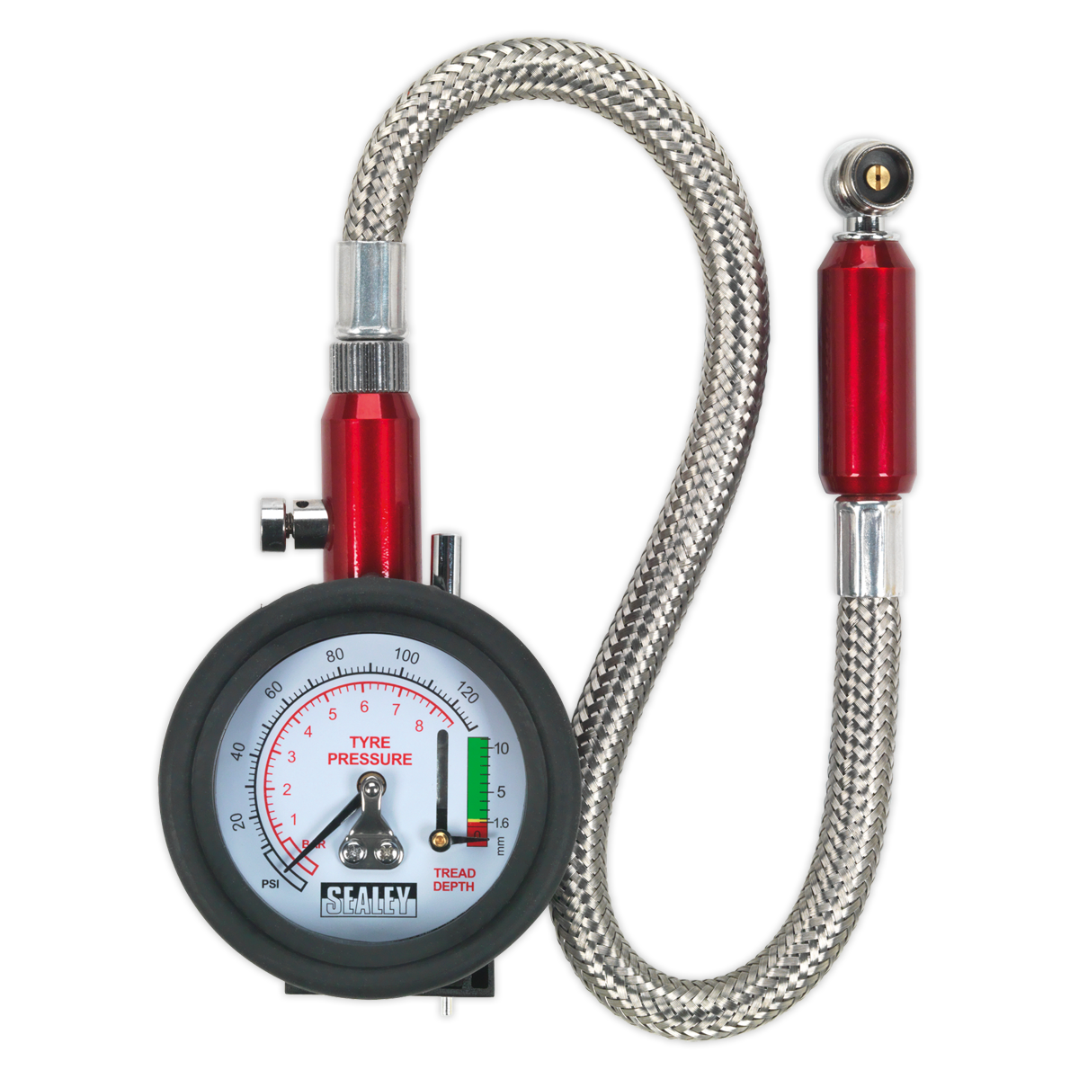 Sealey Tyre Pressure Gauge With Tyre Tread Depth Gauge - Flexi Hose TSTPDG02