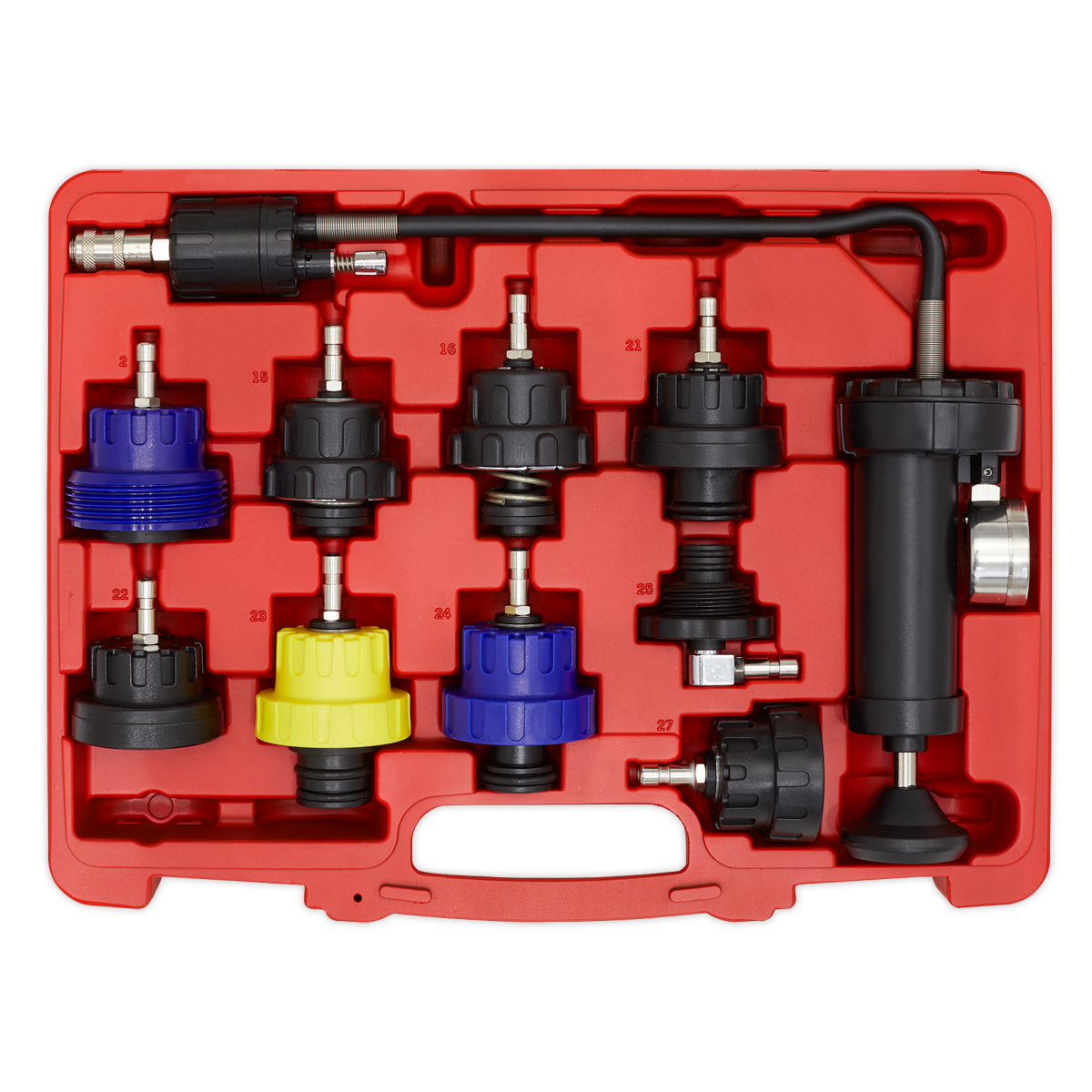 Sealey Cooling System Pressure Test Kit With Pressure Gauge 10 Pieces VS0013