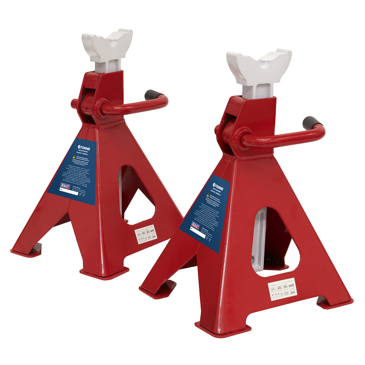 Sealey Ratchet Type 2x Axle Stands 6 Tonne Capacity/Stand 12 Tonnes Red VS2006