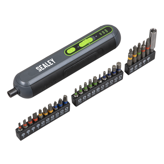 Sealey 4V 2Ah Cordless Screwdriver 1/4" Magnetic Holder With 25pc Bit Set CP4VSD