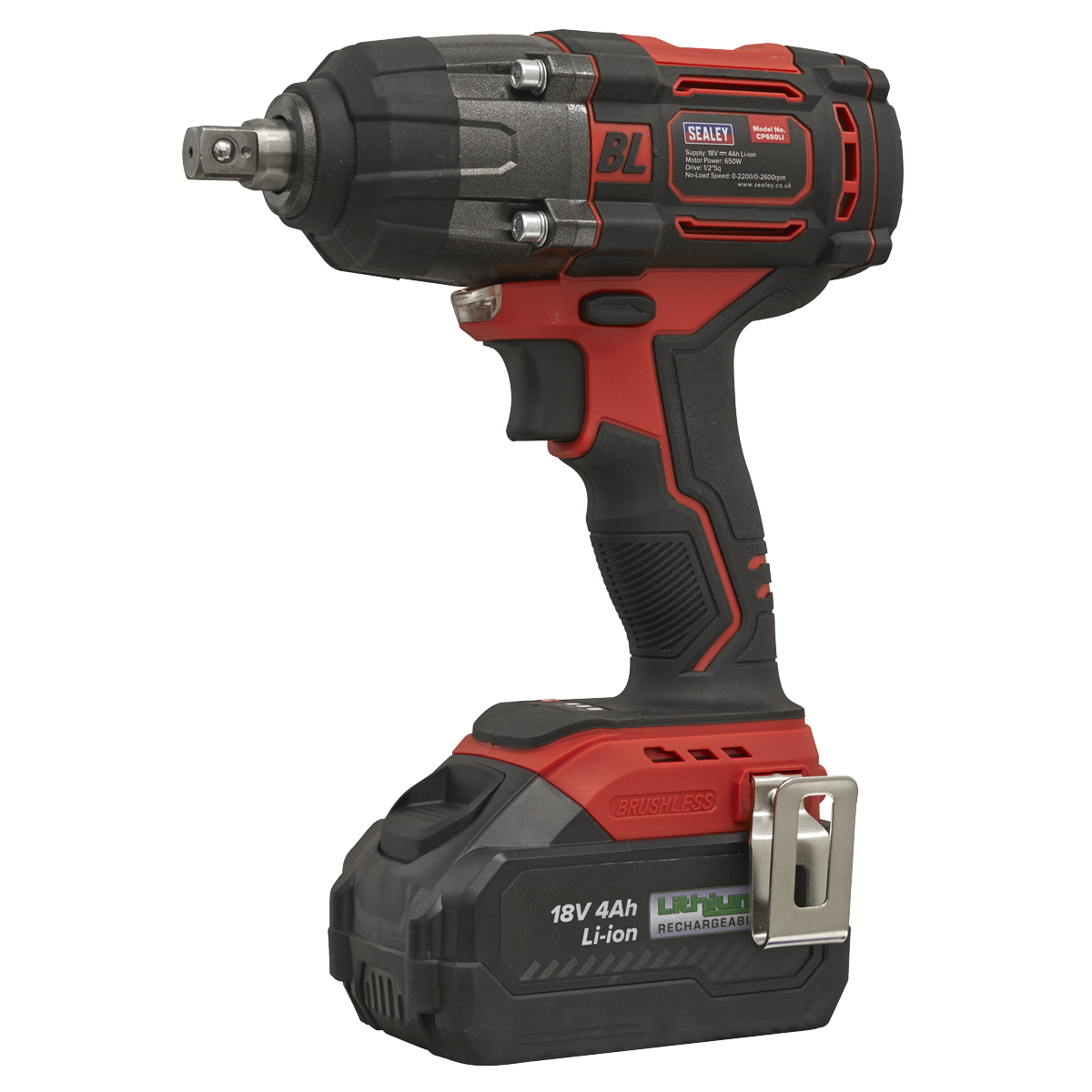 Sealey Cordless Brushless Impact Wrench 18V 4Ah Lithium-Ion 1/2" Drive CP650LI