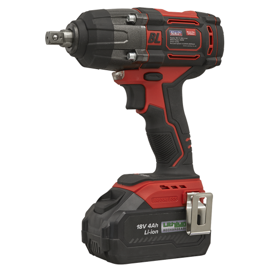 Sealey Cordless Brushless Impact Wrench 18V 4Ah Lithium-Ion 1/2" Drive CP650LI