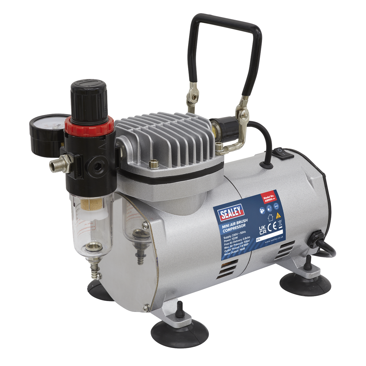 Sealey Mini Air Brush Compressor With Air Filter Regulator Oil-Free AB900