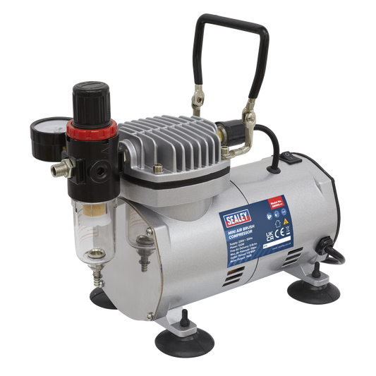 Sealey Mini Air Brush Compressor With Air Filter Regulator Oil-Free AB900