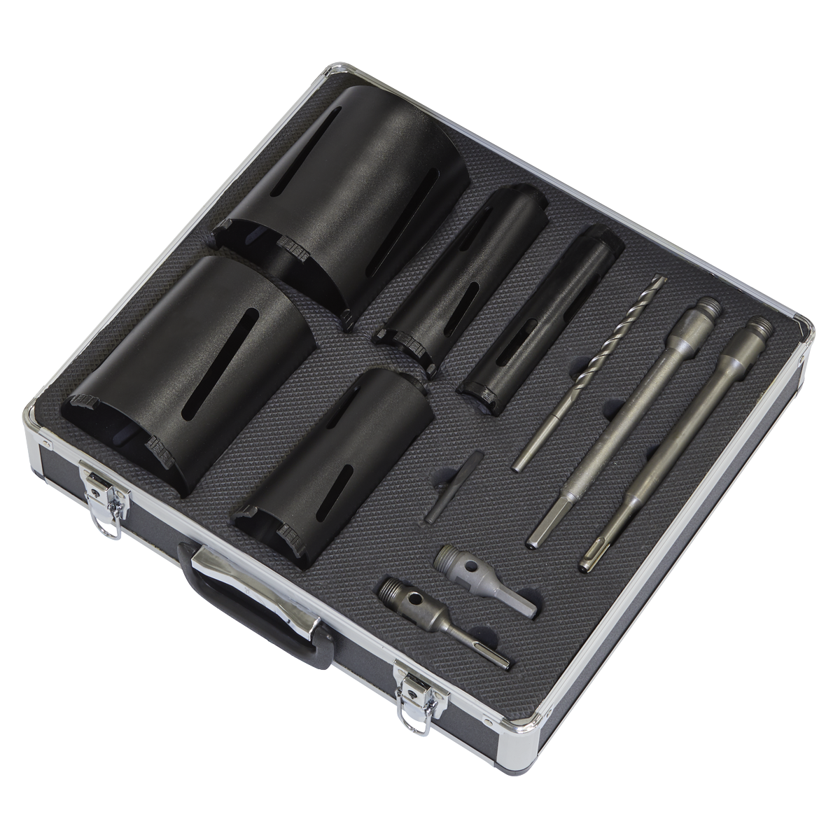 Sealey Diamond 5 Core Kit 38mm 52mm 65mm 117mm 127mm Cores With Adaptors WDCKIT5