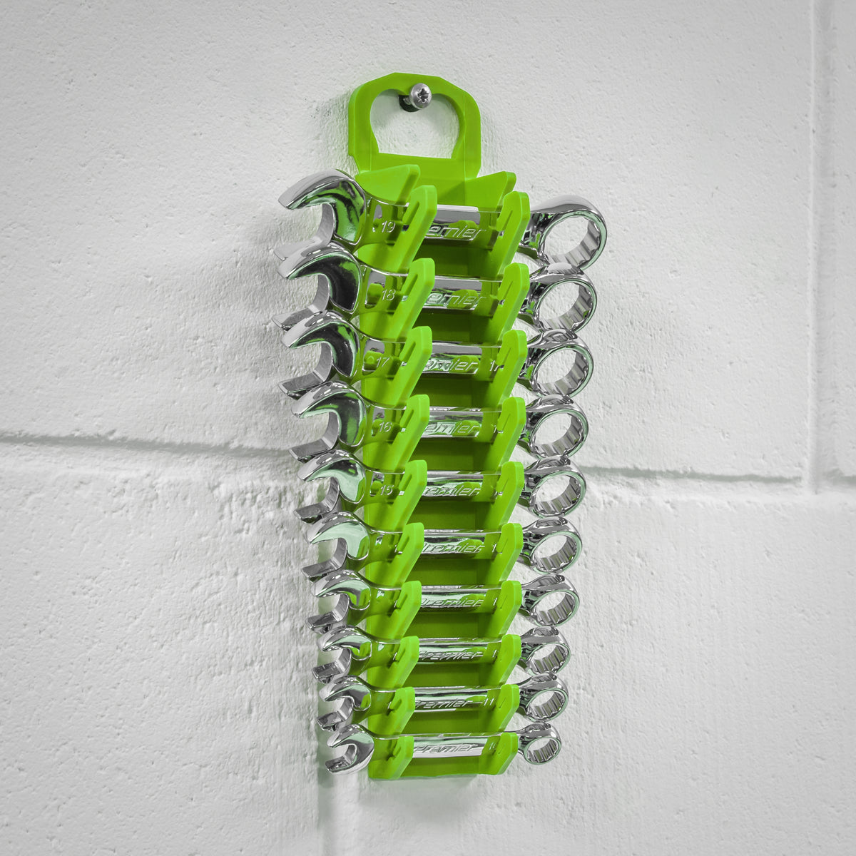 Sealey TPR Material Spanner Rack Capacity 10 Stubby Spanners Hi-Vis Green WR10HV