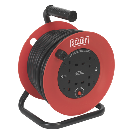 Sealey Cable Reel Extension 25M 4x 230V 2.5mm² Heavy Duty Thermal Trip CR22525