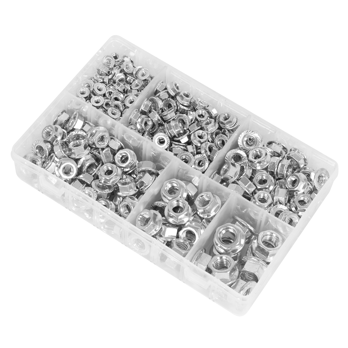 Sealey Flange Nut Assortment 390 Pieces M5-M12 Serrated DIN 6923 Metric AB031FN