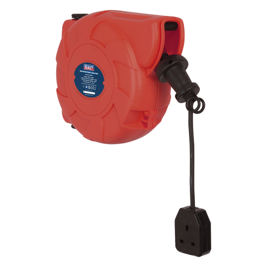 Sealey Cable Reel System Retractable 10 Metres 1 x 230V Socket Red/Black CRM101