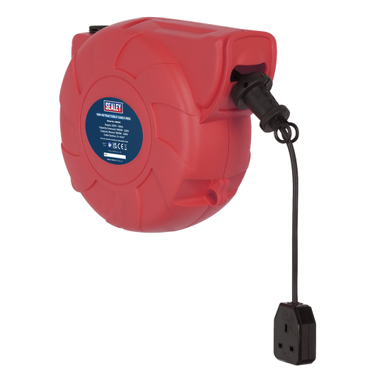 Sealey Cable Reel System Retractable 15 Metres 1 x 230V Socket Red/Black CRM151