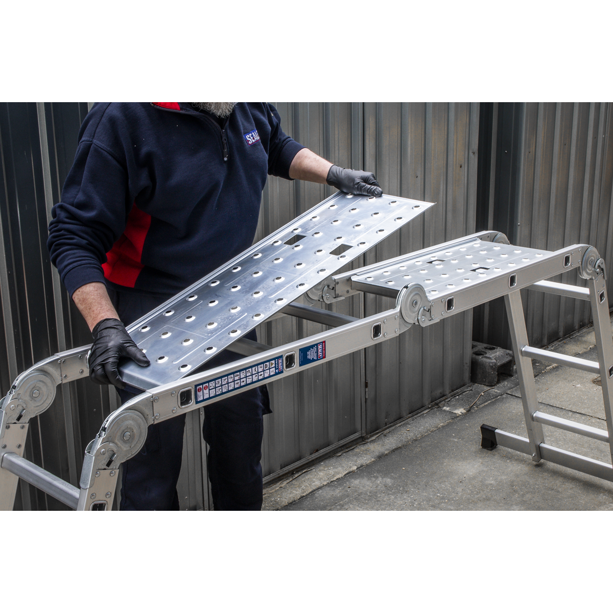 Sealey Aluminium Folding Platform Ladder 4-Way EN 131 Approved Silver AFPL1