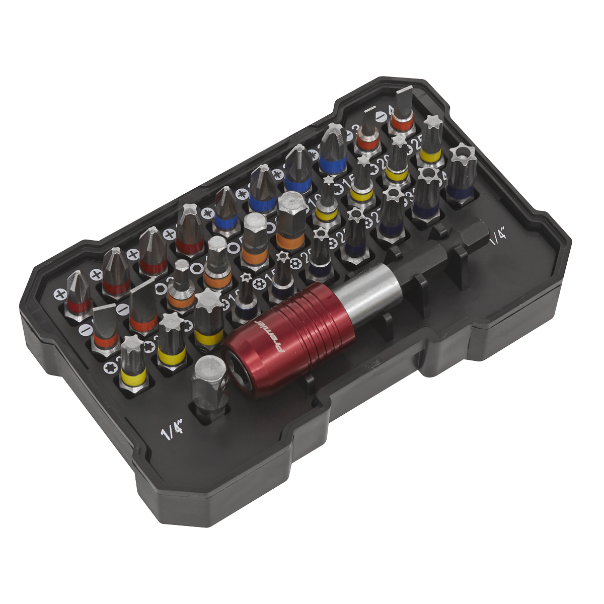 Sealey Colour-Coded Bit Set 32 Pieces Satin Chrome Plated Finish AK2110
