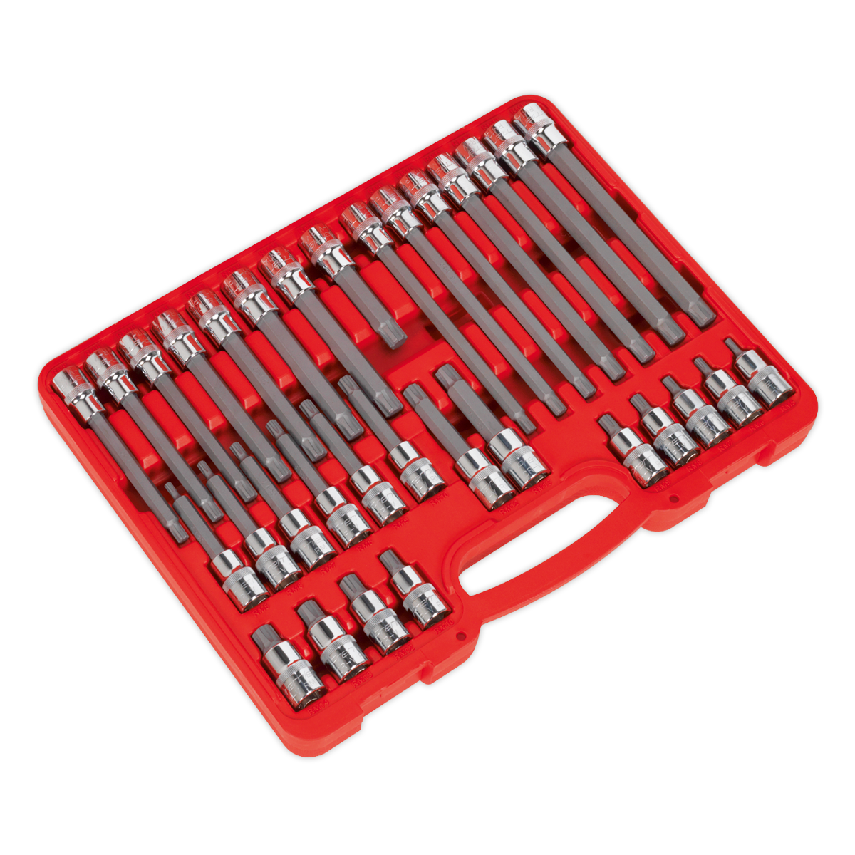 Sealey 32pc 1/2" Square Drive Ribe Socket Bit Set Chrome Vanadium Steel AK2198