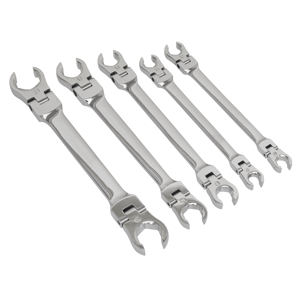 Sealey Flexi-Head Flare Nut Spanner Set 5 Pieces Chrome Vanadium Steel AK2652