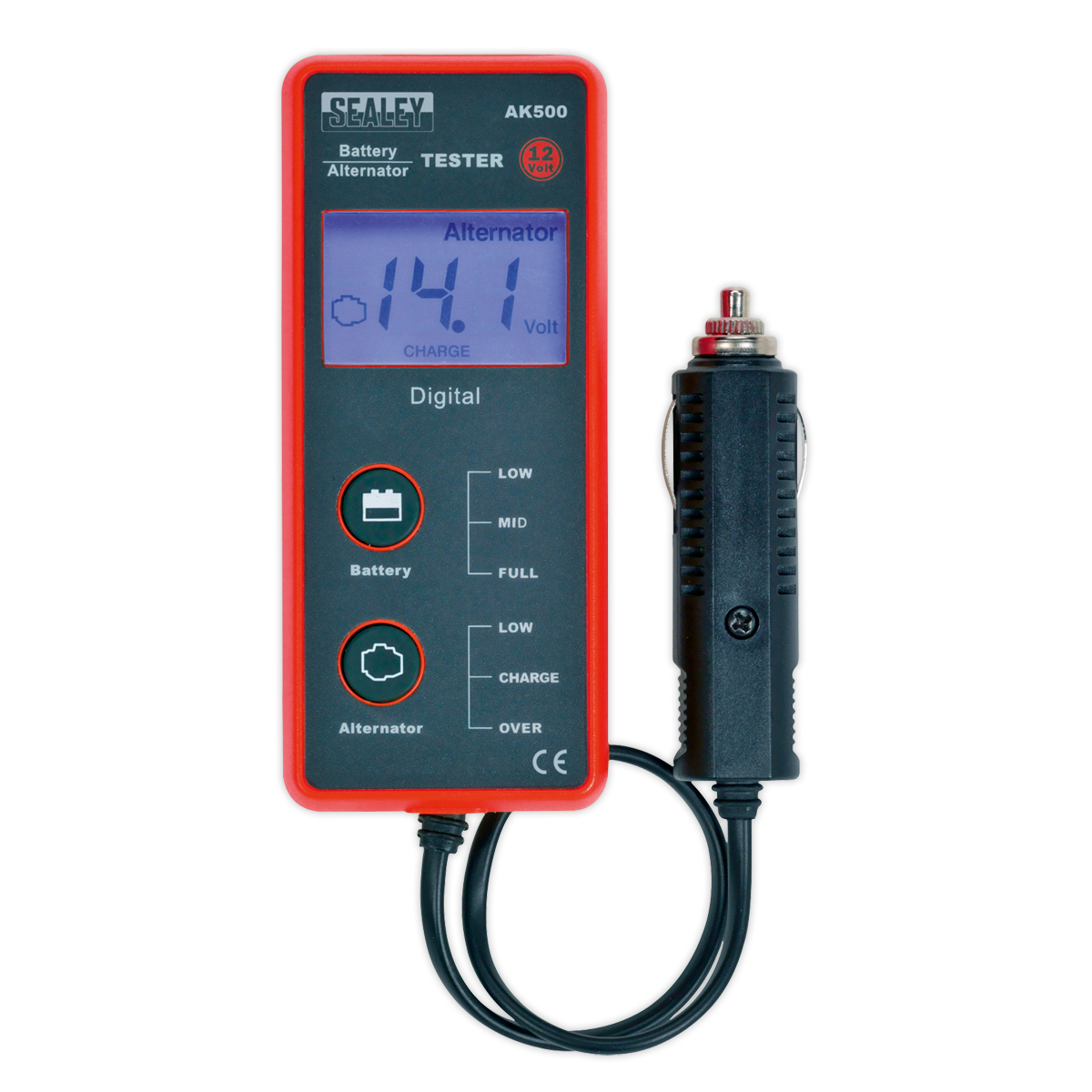 Sealey Battery & Alternator Tester 12V With LCD Screen - Red/Black AK500