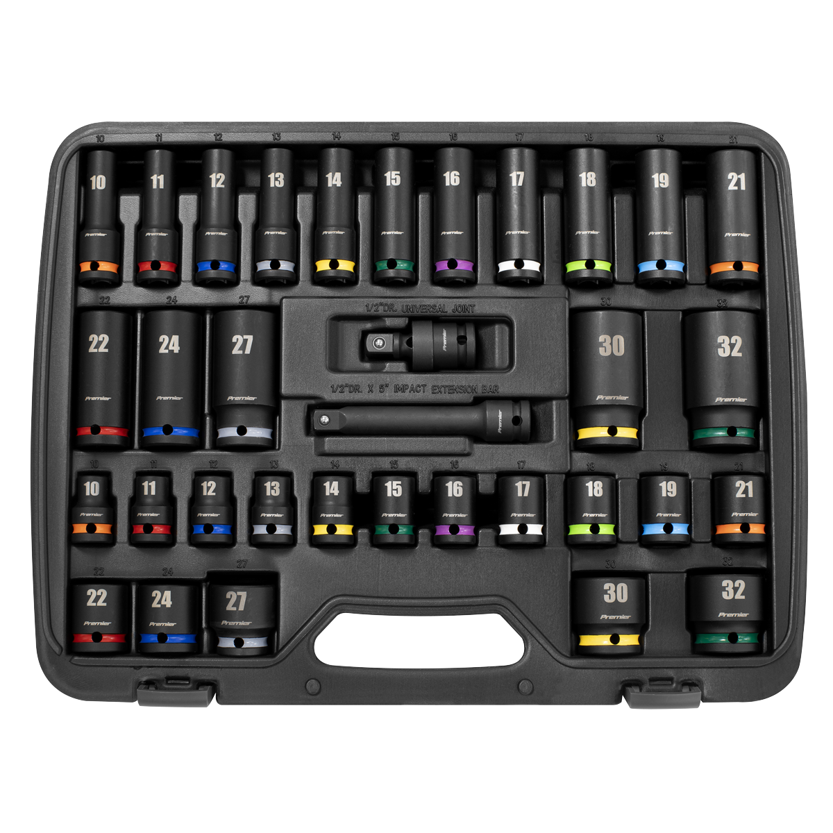 Premier Impact Socket Set 1/2" Square Drive 34 Pieces Hardened Tempered AK5635M