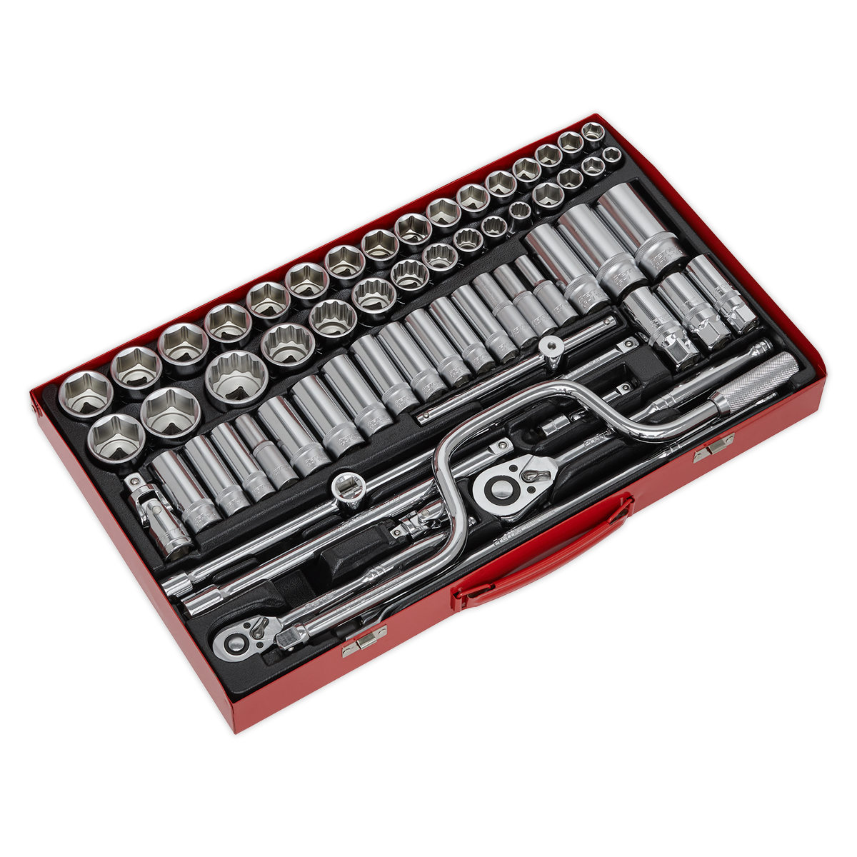 Sealey Socket Set 64pc 3/8" 1/2" Square Drive 6 Point WallDrive DuoMetric AK694