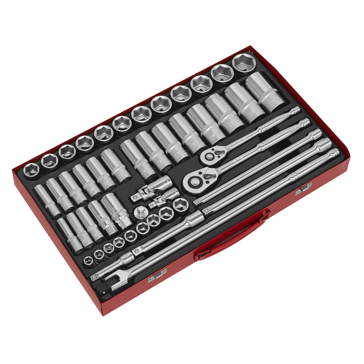 Sealey Socket Set 50pc 3/8" & 1/2" Square Drive 6 Point WallDrive Metric AK6942