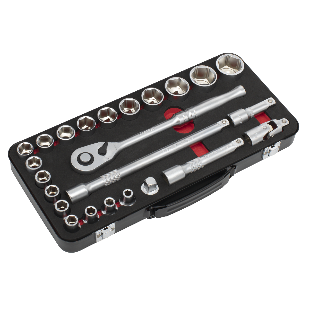 Premier Platinum Socket Set 1/2" Square Drive 24 Pieces 90-Tooth Ratchet + Case