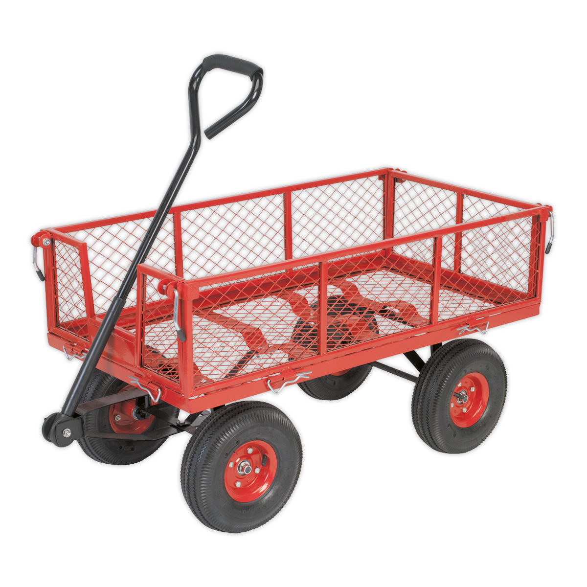 Sealey Platform Truck With Sides Pneumatic Tyres 200kg Capacity Red CST997