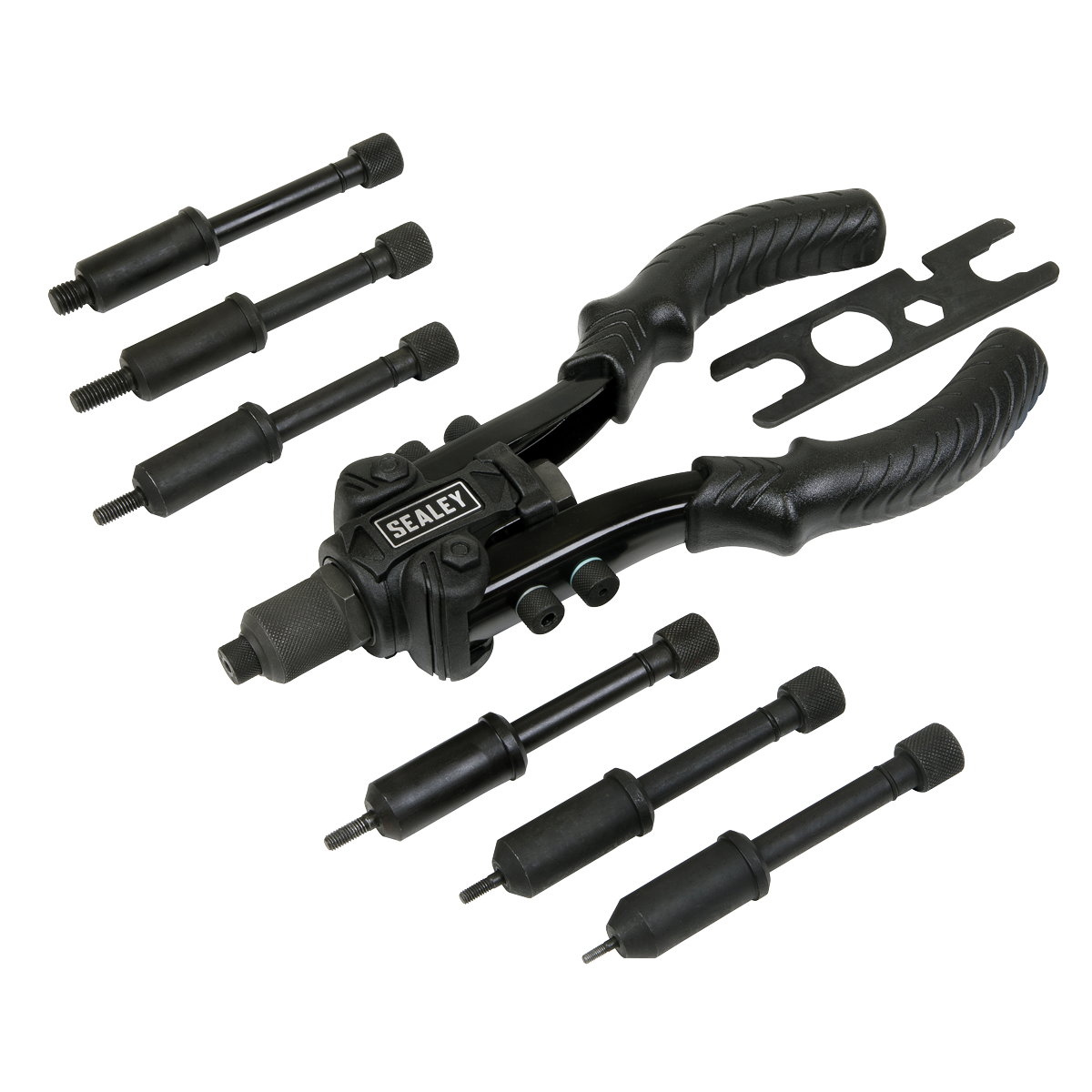 Sealey 2-in-1 Compact Riveter Heavy Duty Industrial 11 Nozzles Black AK3989