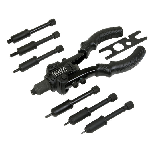 Sealey 2-in-1 Compact Riveter Heavy Duty Industrial 11 Nozzles Black AK3989