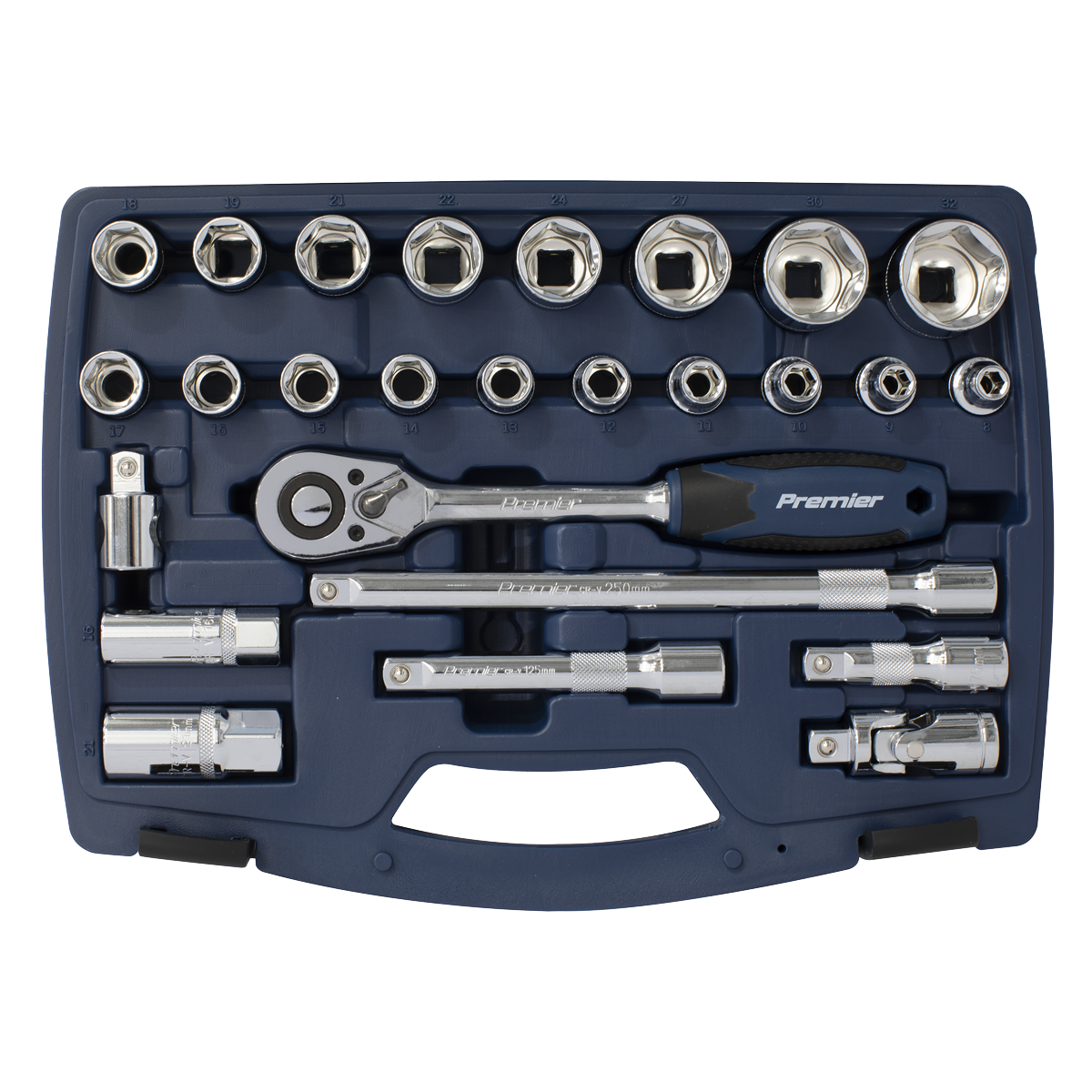 Sealey Socket Set 26 Pieces 1/2" Square Drive 6 Point WallDrive Metric AK8992