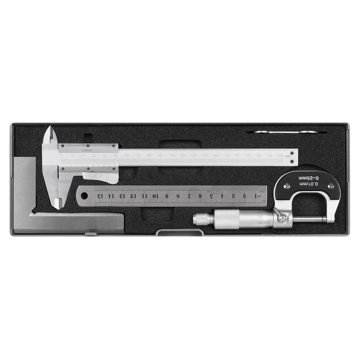 Sealey Measuring Tool Set 4 Pieces Vernier Caliper Micrometer Square AK91SET