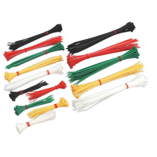 Sealey Cable Zip Tie Assortment Five Colours of Each Size Pack of 375 CT375