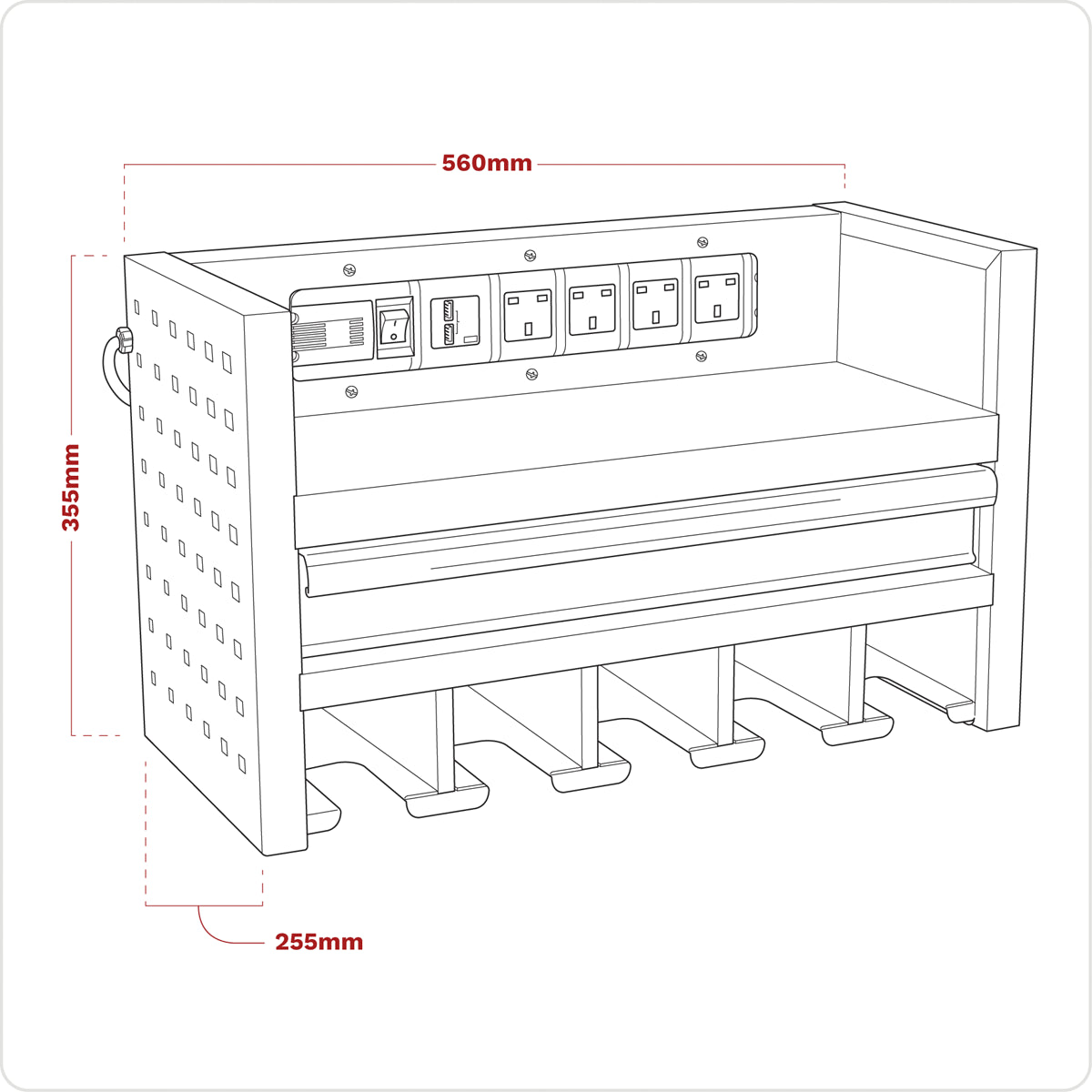 Sealey Power Tool Storage Rack With Drawer & Power Strip - Black AP22SRBE