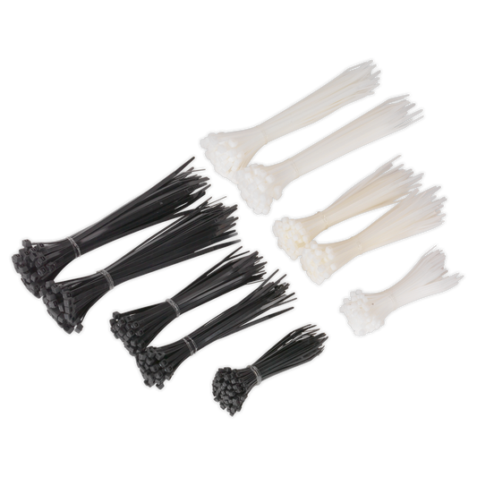 Sealey Cable Zip Ties Assorted In Three Sizes Black/White Pack of 600 CT600BW