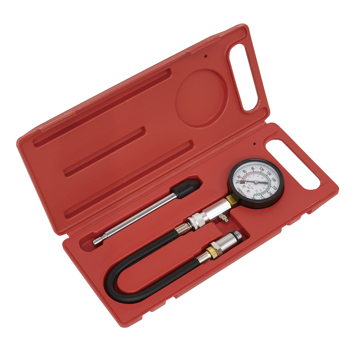 Sealey Petrol Engine Compression Test Kit Large Easy-To-Read Gauge 3 Pcs CT951