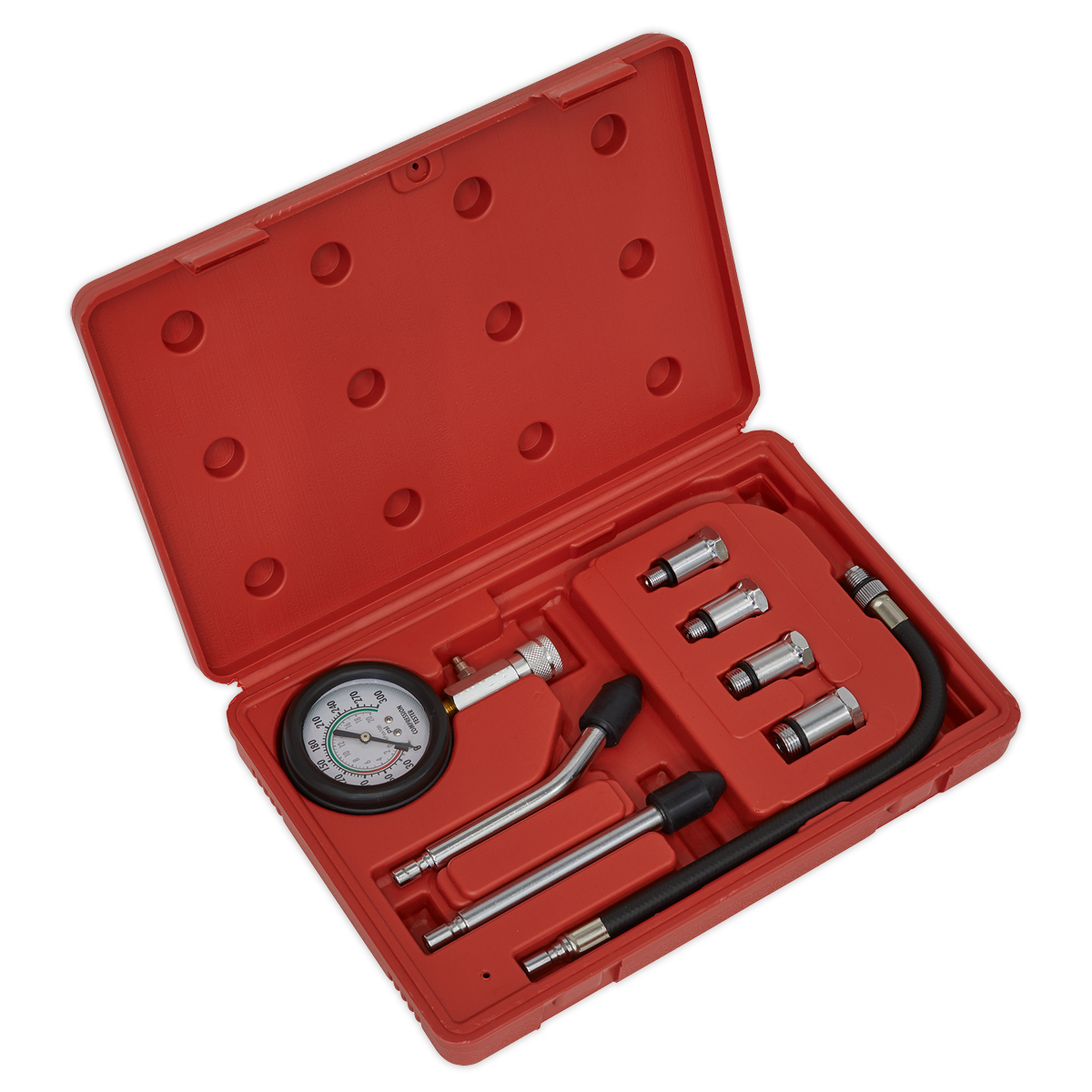 Sealey 8Pc Petrol Engine Compression Test Kit With 63mm Gauge Up To 300psi CT955