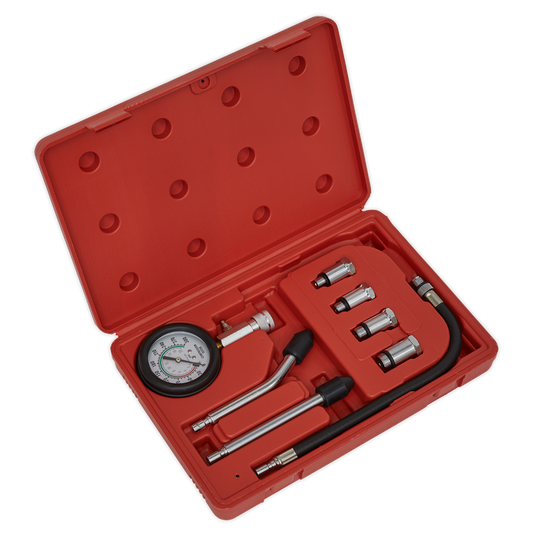 Sealey 8Pc Petrol Engine Compression Test Kit With 63mm Gauge Up To 300psi CT955
