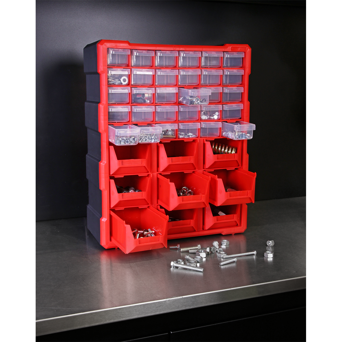 Sealey Cabinet Box 39 Drawer Wall Mountable/Freestanding - Red/Black APDC39R