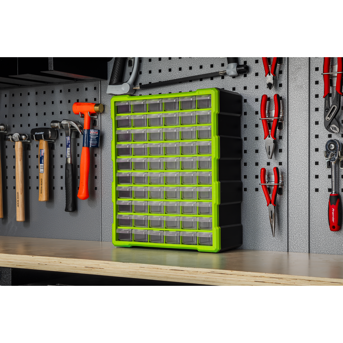 Sealey Cabinet Tool Box 60 Drawer Wall Mountable - Hi-Vis Green/Black APDC60HV