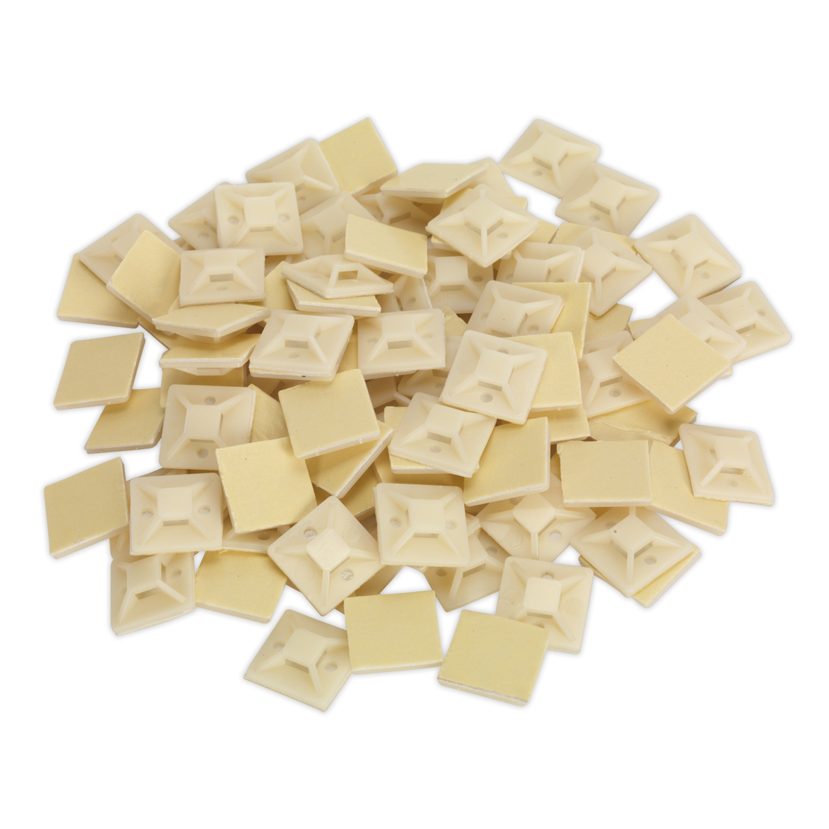 Sealey Self-Adhesive Cable Zip Tie Mount 25mm x 25mm White Pack of 100 CTM2525W