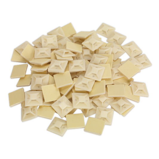 Sealey Self-Adhesive Cable Zip Tie Mount 25mm x 25mm White Pack of 100 CTM2525W