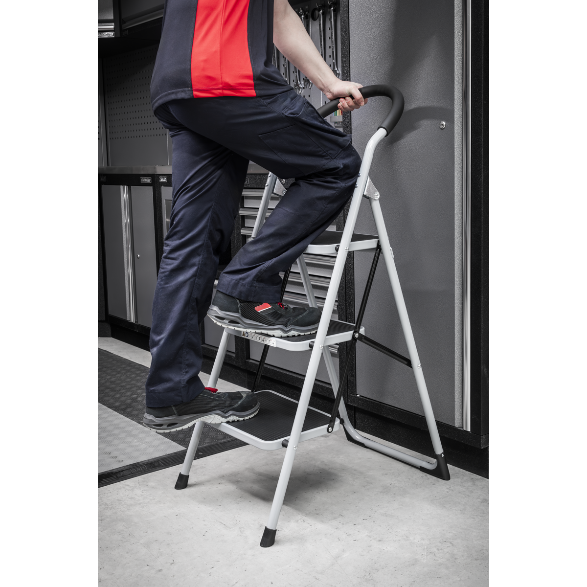 Sealey Step Stool Metal 3 Steps 150kg Capacity 710mm Height Anti Slip ASL23