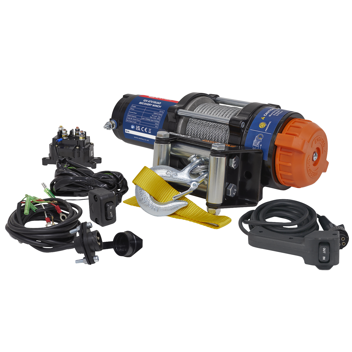Sealey ATV Quad Recovery Winch 1135kg Line Pull 12V 1.8kW IP67 Rated ATV1135