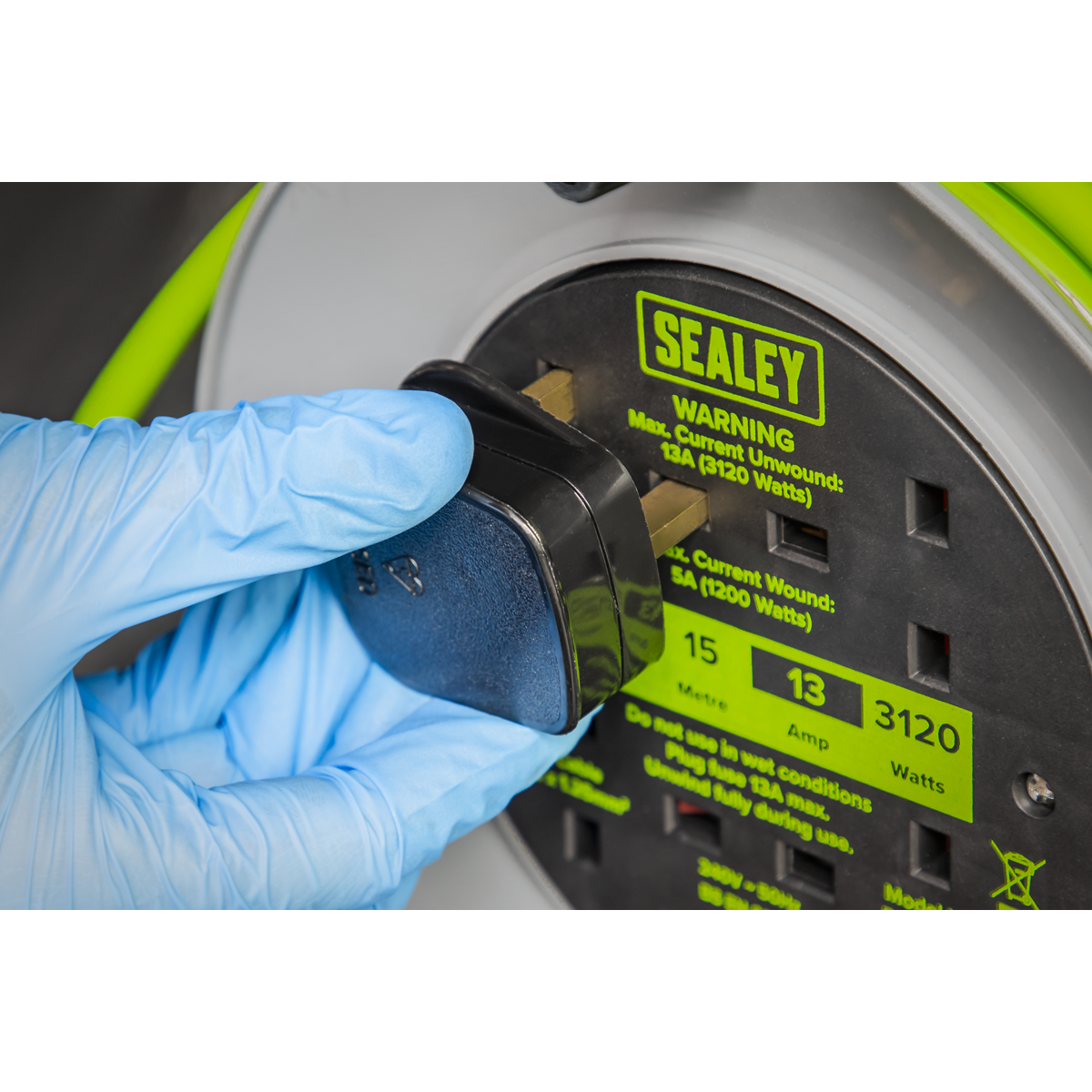 Sealey Cable Reel With Thermal Trip 4x 230V 15m Portable Durable Green BCR153TG