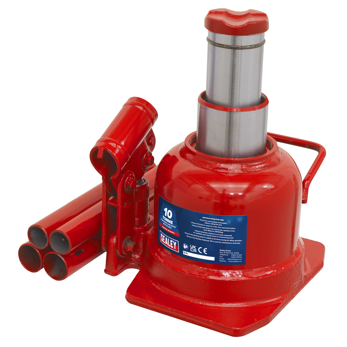 Sealey 10 Tonne Telescopic Low Profile Bottle Jack With Overload Valve BJ10LE