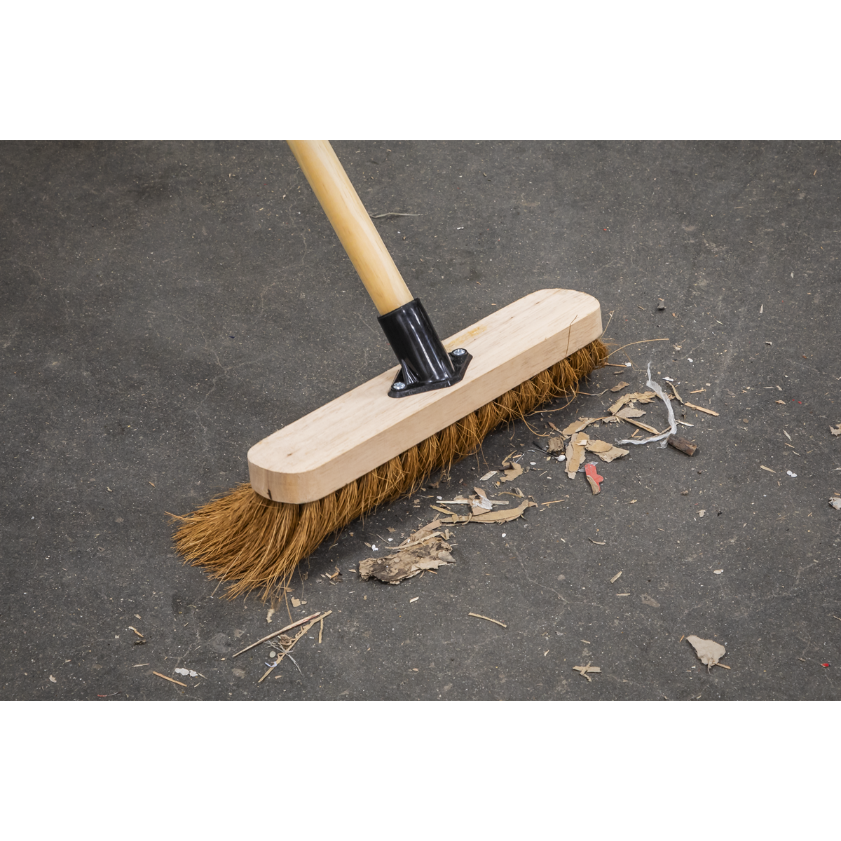 Sealey Broom 300mm Soft Coco Bristle + Handle Bracket For Indoor Outdoor BM12S