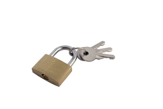 LASER 0497 Brass Padlock 30 mm Slimline Design Key Lock Includes 3 Keys