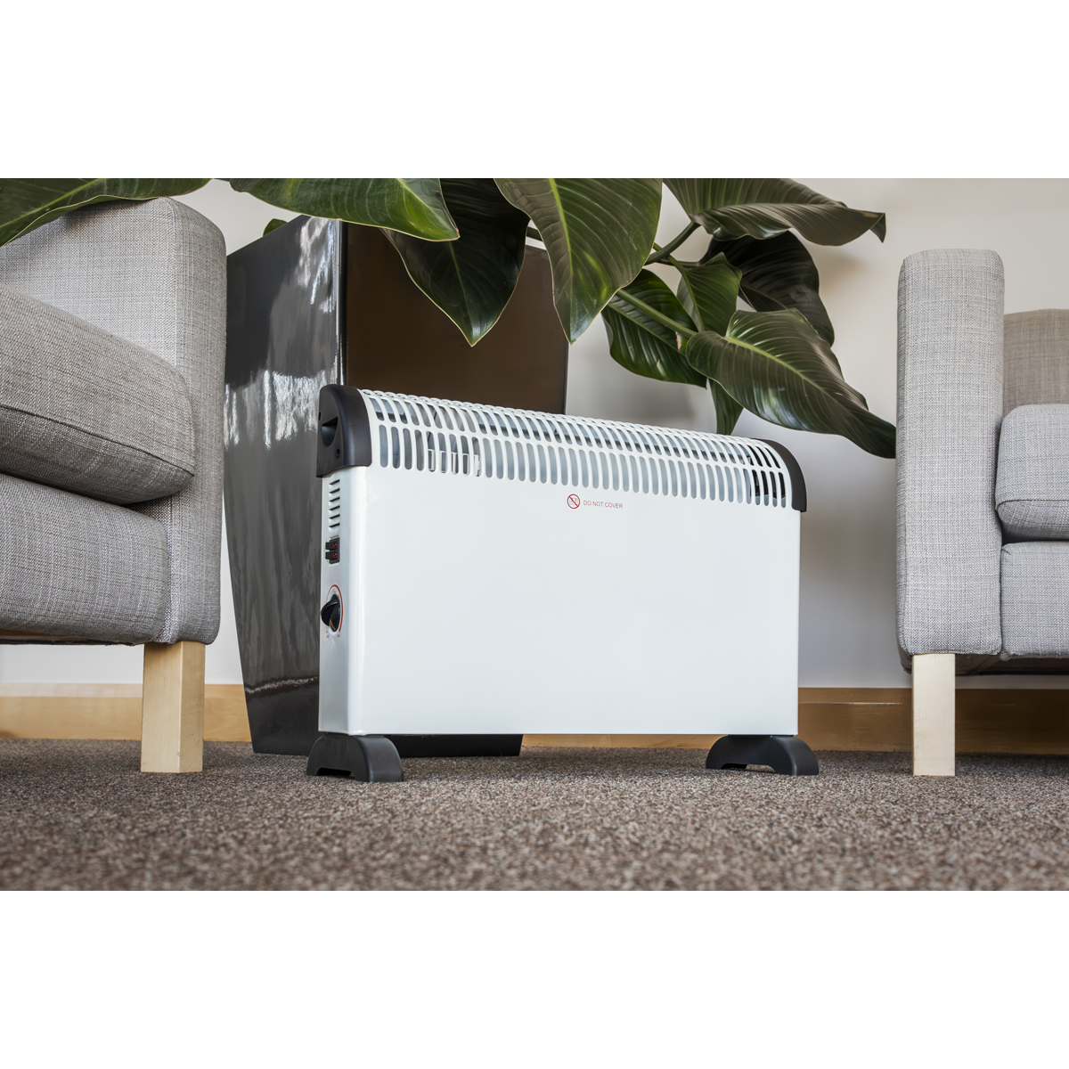 Sealey 2000W Convector Heater With Thermostat & 3-Pin Plug White CD2005