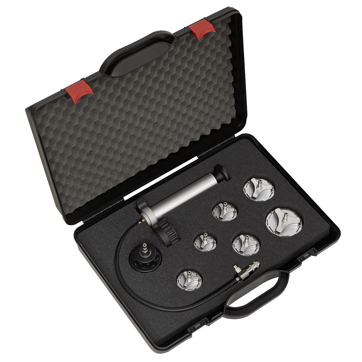 Sealey 7pc Commercial Cooling System Pressure Test Kit Pump With Gauge CV0011