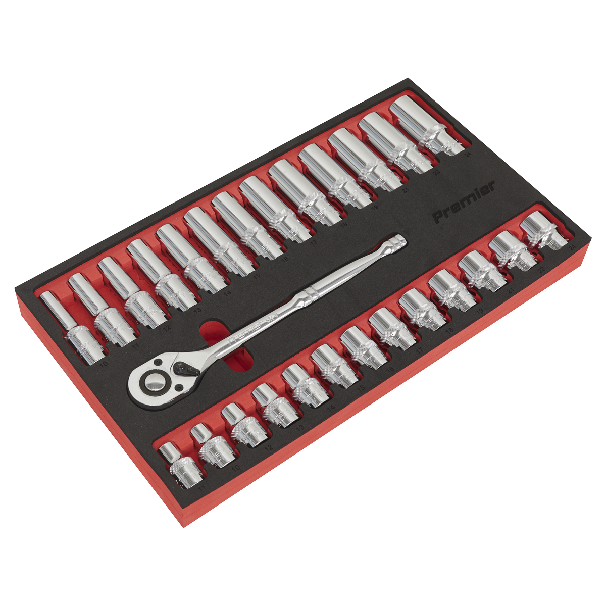 Sealey Ratchet Wrench Socket Set 27 Pieces 1/2" Square Drive Silver AK66723